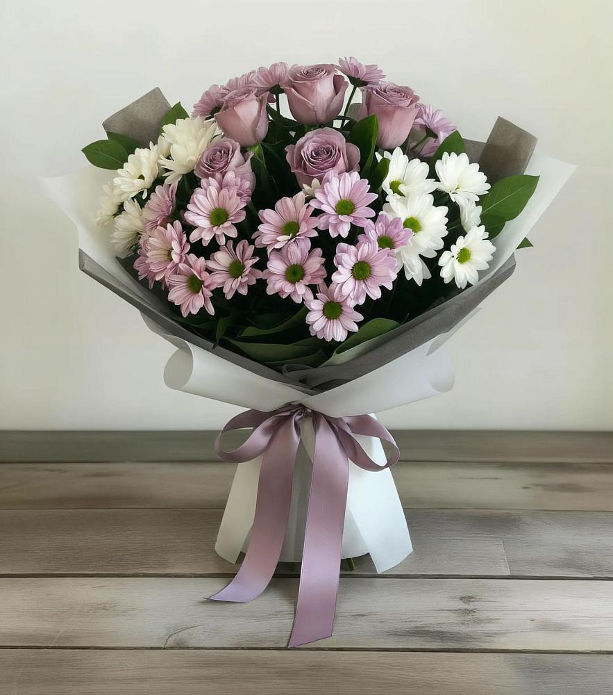 Букет цветов из: Хризантемы и Розы в Мотяково