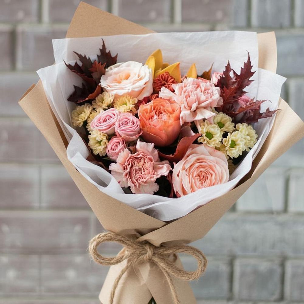 Букет цветов из: Гвоздики, Хризантемы и Розы в Мотяково