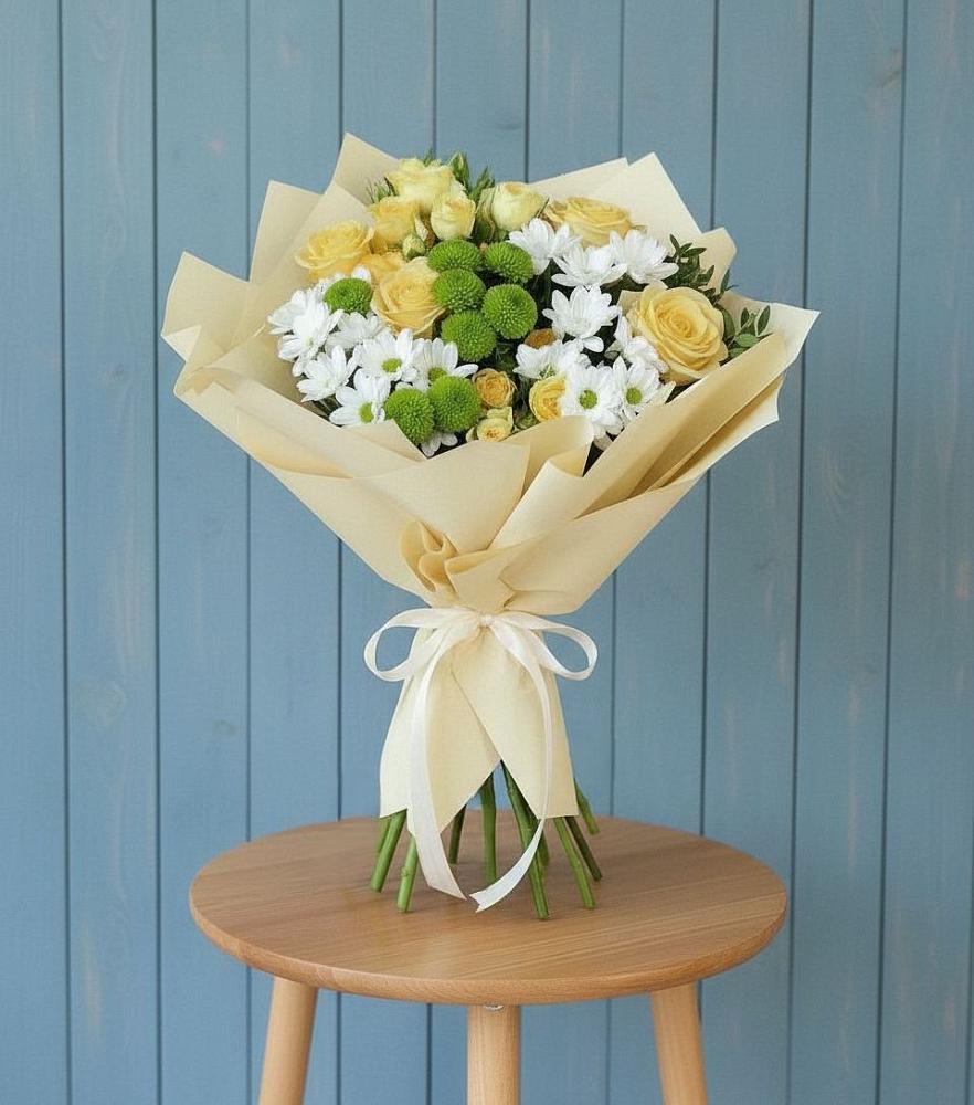 Букет цветов из: Хризантемы и Розы в Мотяково