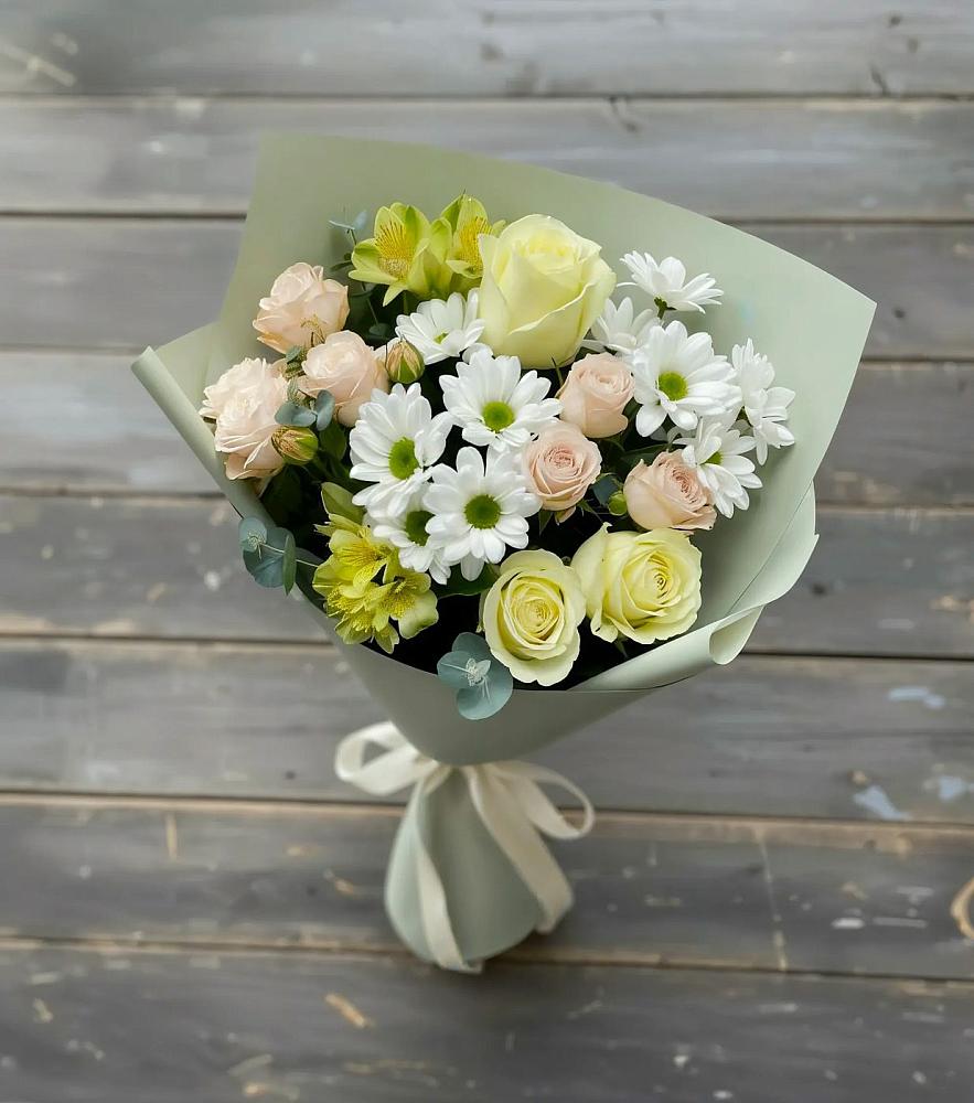 Букет цветов из: Альстромерии, Розы и Хризантемы в Мотяково