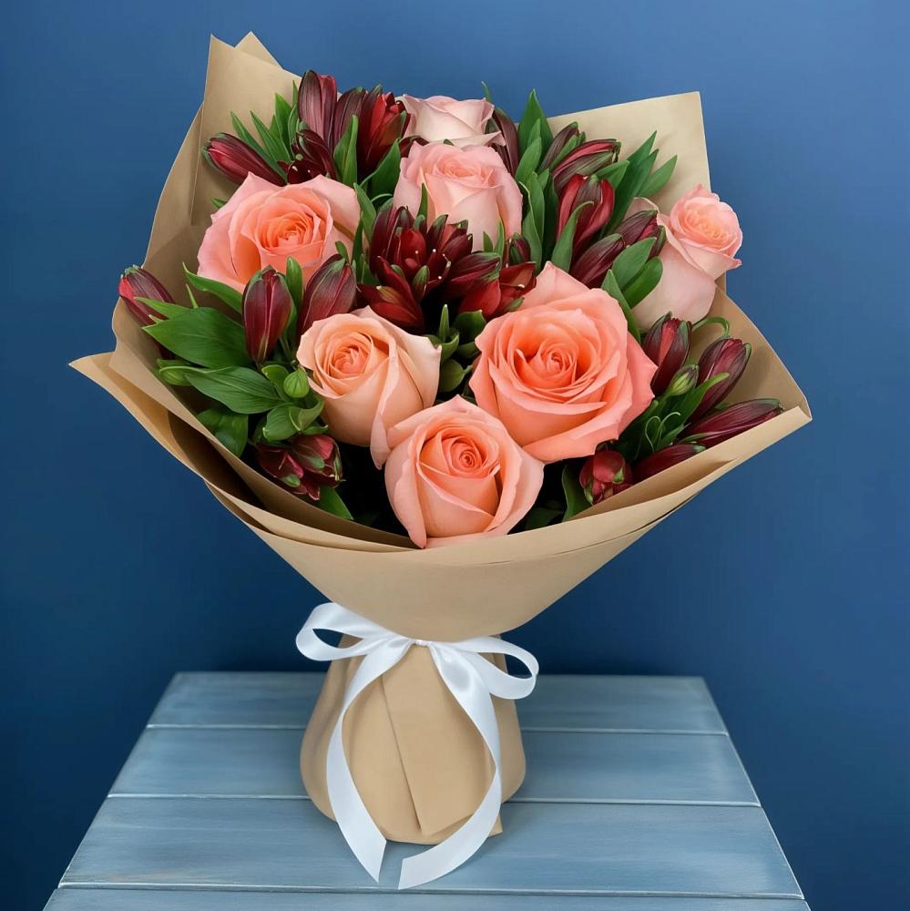 Букет цветов из: Розы и Альстромерии в Мотяково