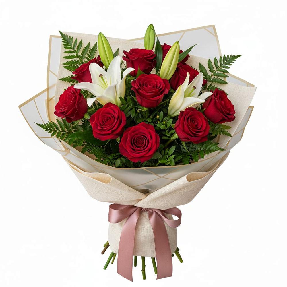 Букет цветов из: Лилии и Розы в Мотяково