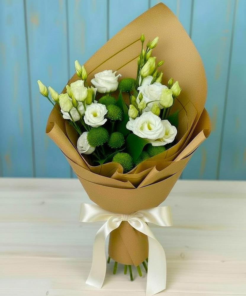 Букет цветов из: Хризантемы и Лизиантусы в Мотяково