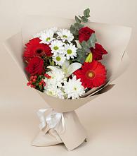 Букет цветов из:  Розы, Хризантемы, Герберы и Лилии в Мотяково