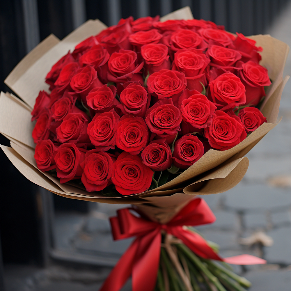 Букет 51 Красная роза Эдлесс Лав в Мотяково