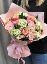 Букет нежные объятья в Мотяково Букет цветов из: Гвоздики, Розы и Хризантемы в Мотяково