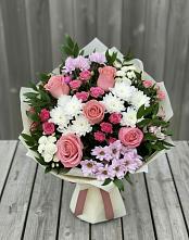 Букет цветов из:  Альстромерии, Гвоздики, Розы и Хризантемы в Мотяково