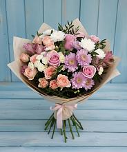 Букет цветов из:  Хризантемы, Розы и Альстромерии в Мотяково
