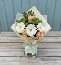 Букет цветов из:  Герберы, Розы и Хризантемы в Мотяково